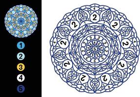 color by number mandala design. Number coloring page with cute mandala vector