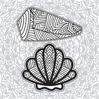 shell coloring page design with mandala background vector