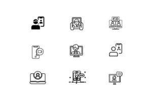 video call icons set, simple outline style vector