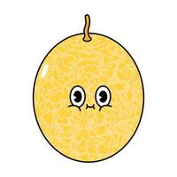 lindo personaje divertido de melón. vector dibujado a mano dibujos animados tradicionales vintage, retro, icono de ilustración de carácter kawaii. aislado sobre fondo blanco. concepto de personaje de melón