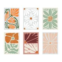 Vintage Set of Tropic Flower Blocks, Foliage Collection with colorful floral Botanical bundle Elements. Nature of plants. Groovy 90s Retro psychedelic Style, suitable for wedding invitation art poster