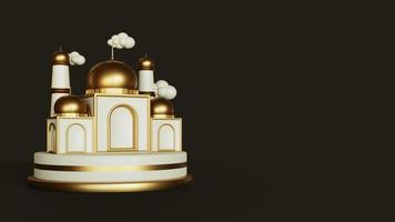 Ramadan kareem greetings background with decorative mosque on the podium, realistic 3d Islamic photo