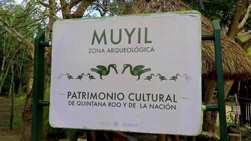 Muyil Quintana Roo Mexico 2022 Muyil temple ruins information entrance welcome sing board in Mexico. video