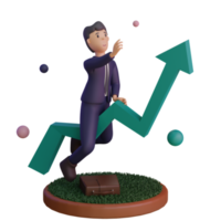 personaggio con statistica in alto, illustrazione 3d png