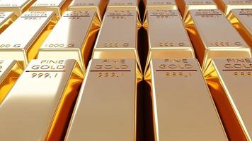 Gold Business Investment Gold Trading, Banking Business Ideas 3D Show of Lots of Shiny Gold Bullion Bars A treasure trove of wealth and investments for the future. photo