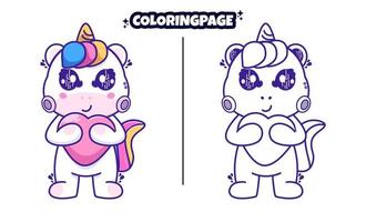 cute robot unicorn heart with coloring pages suitable for kids vector