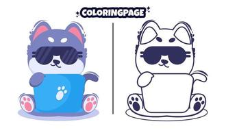 lindo gato trabajador con páginas para colorear adecuadas para niños vector