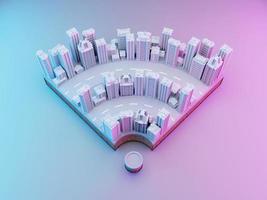 símbolos wifi con elementos de la ciudad.concepto para redes wifi urbanas.representación 3d foto