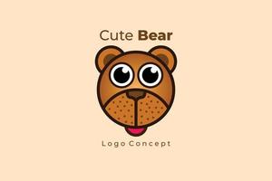 linda cara de oso pardo con el concepto de logotipo de lengua fuera vector
