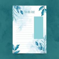 Set of to do list template with hand drawn  watercolor leaf illustration background vector