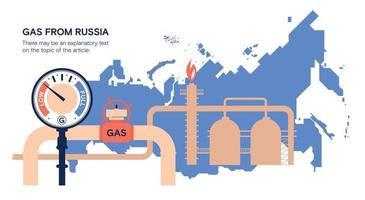 Gas from Russia. Sanctions. Gas pipeline on the background of the map of Russia. Vector image.