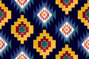 Ikat ethnic seamless pattern design. Tribal boho native ethnic turkey traditional embroidery vector background. Aztec fabric carpet mandala ornaments textile decorations wallpaper