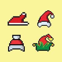 pixel art christmas hat y santa hat elemento de juego festivo de navidad de 8 bits vector