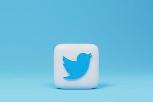 Twitter logo on a blue background. 3D render.