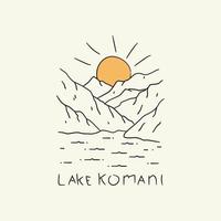 Albanian komani lake scenery vector design in mono line art ,badge patch pin graphic illustration, vector art t-shirt design