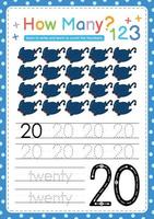 Numbers tracing template by counting Sea fish marine vector