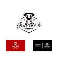 Barbecue Grill food beef and steak Logo vector