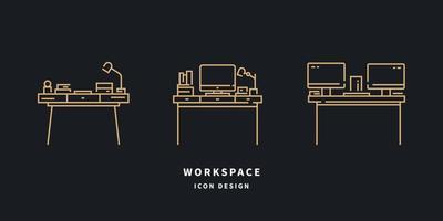 Workspace icons. Set of desk outline. Vector illustration.