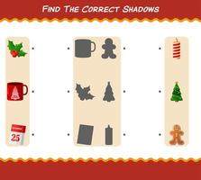 Find the correct shadows of cartoon christmas. Searching and Matching game. Educational game for pre shool years kids and toddlers vector