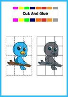 education game cut and glue, cute bird vector