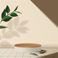 Abstract minimal scene. podium with leaves in clean background for product presentation displays. vector