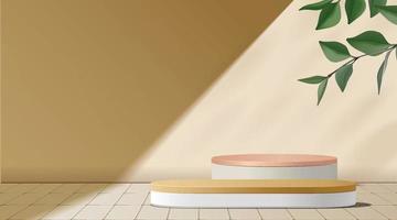 Abstract minimal scene. podium with leaves in clean background for product presentation displays. vector