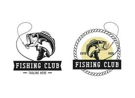 diseño del logo del emblema del club de pesca. vector