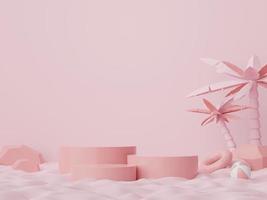 3d render of Abstract minimal  display podium for showing products or cosmetic presentation with summer beach scene. Summer time. photo