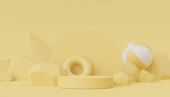 3d render of Abstract minimal  display podium for showing products or cosmetic presentation with summer beach scene. Summer time. photo