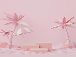 3d render of Abstract minimal  display podium for showing products or cosmetic presentation with summer beach scene. Summer time. photo