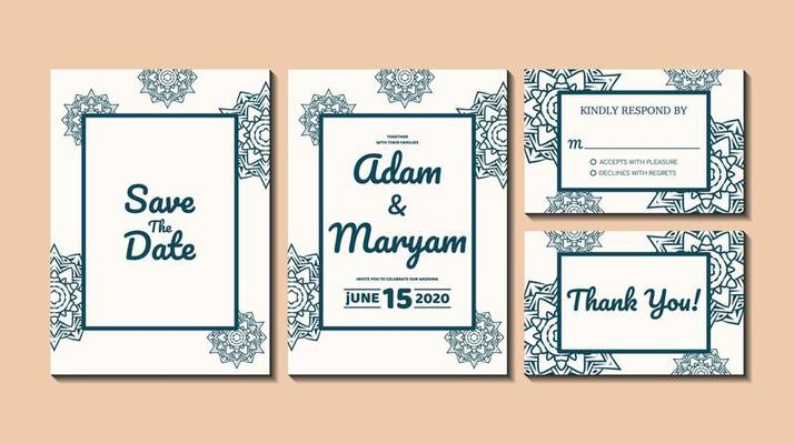 set cover content wedding invitation card with mandala, abstract frame background decoration ornament mockup greeting celebration rustic template vector illustration