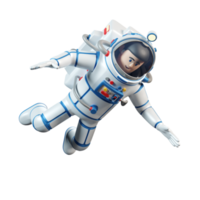 astronaute en combinaison spatiale. l'astronaute 3d de dessin animé vole dans l'espace ouvert. Illustration 3D. rendu 3D. png