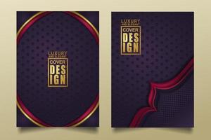 Set cover design template with Luxury and elegant flow lines overlap layers ornament and realistic texture on dark background vector