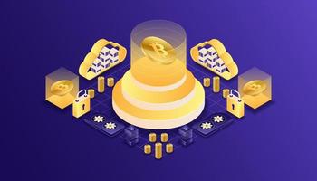 Cryptocurrency, bitcoin, blockchain, mining, technology, internet IoT, security, dashboard isometric 3d illustration vector design