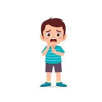 cute little kid boy show worry and scared pose expression vector