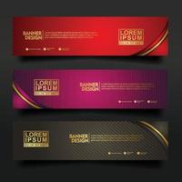 Set banner template design with luxury and elegant lines shape ornament effect on texture pattern background vector