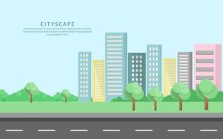 paisaje urbano con rascacielos y carretera ilustración vectorial