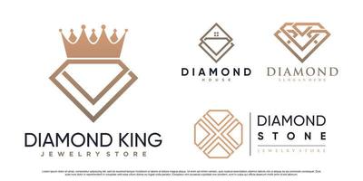 Diamond icon set logo design with crown and creative element Premium Vector