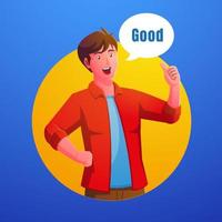 a man get the satisfaction of giving thumbs up vector