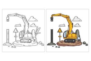 Hand drawn cute Construction Vehicle for coloring page pile driving vector
