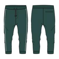 pantalones de chándal moda técnica boceto plano ilustración vectorial plantilla de color verde vistas frontales y traseras vector