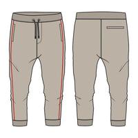 Sweatpants technical fashion flat sketch vector illustration khaki color template front back views