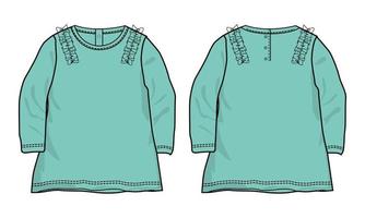 Baby girls Dress design fashion flat sketch vector illustration green Color  template