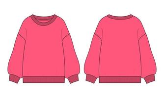 Sweatshirt technical fashion flat sketch vector illustration purple Color template for women's