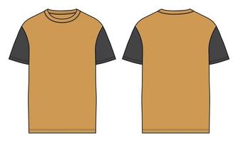 Two tone Color Short Sleeve t shirt Flat style Vector illustration template front and back views