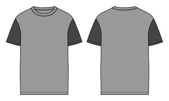 Two tone Color Short Sleeve t shirt Flat style Vector illustration template front and back views