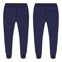 Jogger Sweatpants technical fashion flat sketch vector illustration Navy color template