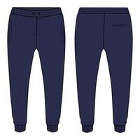 Jogger Sweatpants technical fashion flat sketch vector illustration Navy color template