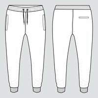 plantilla de ilustración de vector de boceto plano de moda técnica de pantalones de chándal jogger.