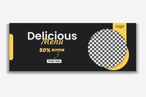 food social media cover template, restaurant food web banner design, social media template. free vector